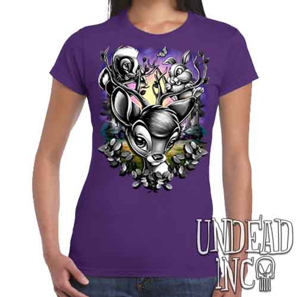 Bambi Woodland Antlers Black & Grey - Women's FITTED PURPLE T-Shirt