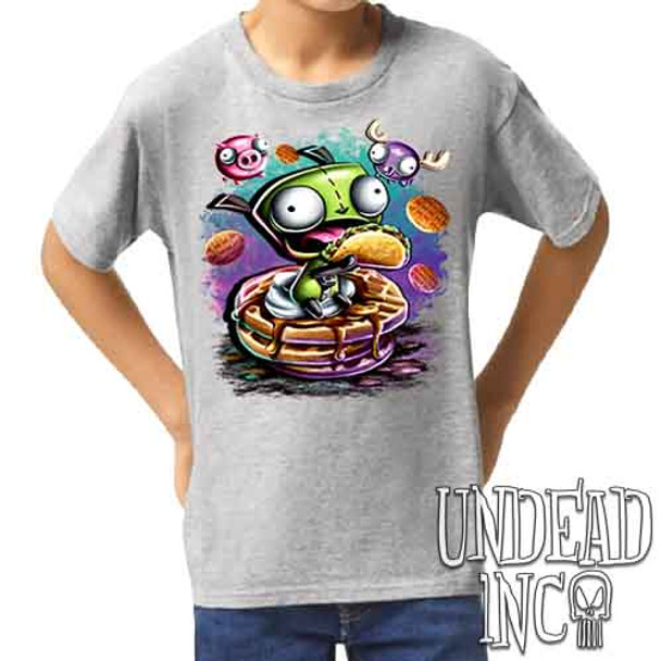 Invader Zim Gir Waffles - Kids Unisex GREY Girls and Boys T shirt