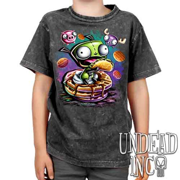 Invader Zim Gir Waffles - Kids Unisex STONE WASH Girls and Boys T shirt