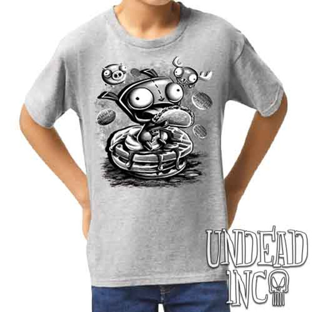Invader Zim Gir Waffles Black & Grey - Kids Unisex GREY Girls and Boys T shirt