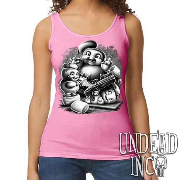 Mini Puft Madness  Black & Grey - Ladies PINK Singlet Tank