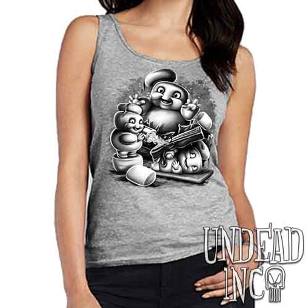 Mini Puft Madness  Black & Grey - Ladies GREY Singlet Tank