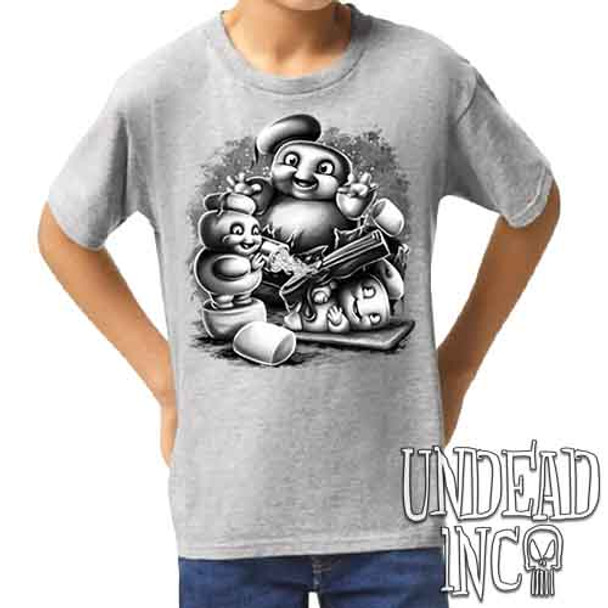 Mini Puft Madness  Black & Grey- Kids Unisex GREY Girls and Boys T shirt