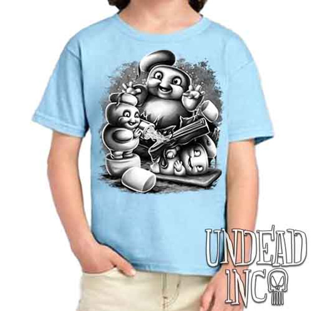 Mini Puft Madness  Black & Grey - Kids Unisex BLUE Girls and Boys T shirt