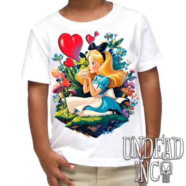 Vintage Wonderland - Kids Unisex WHITE Girls and Boys T shirt