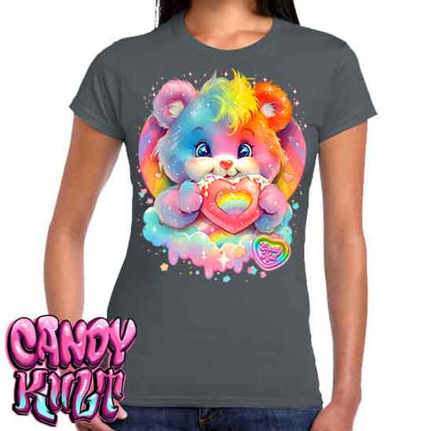 For The Love Of Rainbows Retro Candy - Women's FITTED CHARCOAL T-Shirt