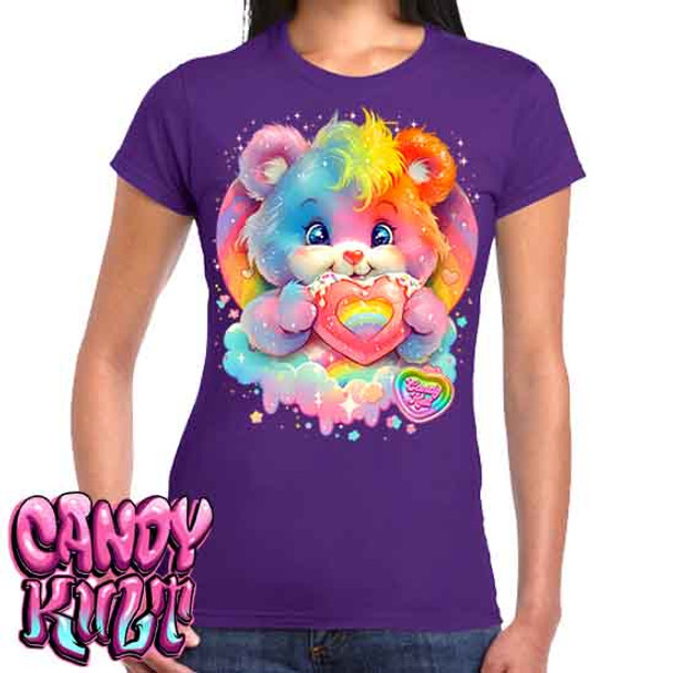For The Love Of Rainbows Retro Candy - Women's FITTED PURPLE T-Shirt