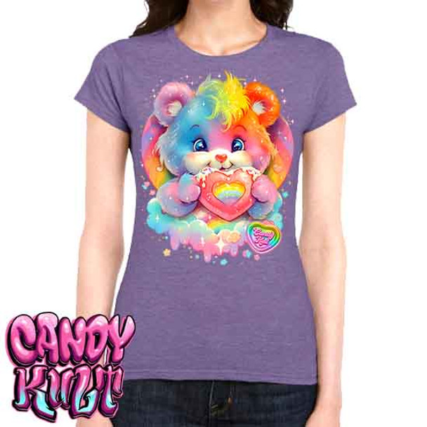 For The Love Of Rainbows Retro Candy - Women's FITTED HEATHER PURPLE T-Shirt