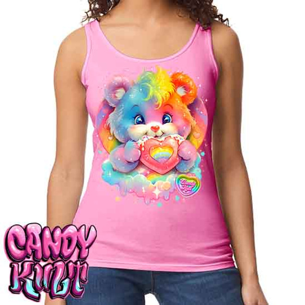 For The Love Of Rainbows Retro Candy - Ladies PINK Singlet Tank