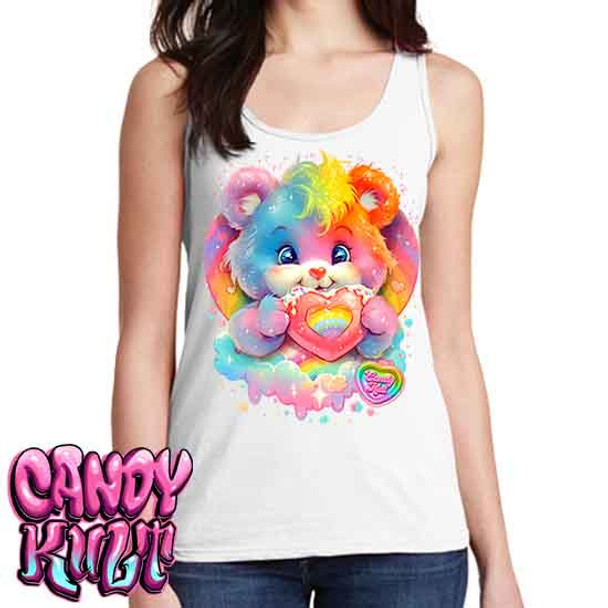 For The Love Of Rainbows Retro Candy - Ladies WHITE Singlet Tank