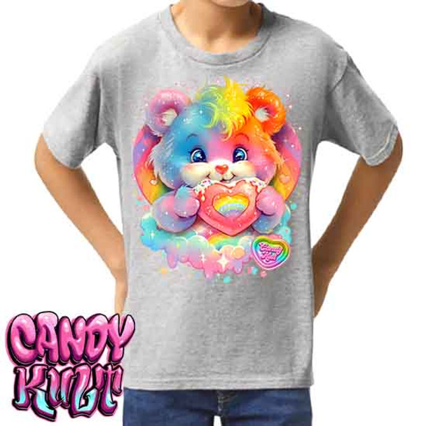 For The Love Of Rainbows Retro Candy - Kids Unisex GREY Girls and Boys T shirt