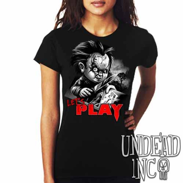 Chucky Let's Play Black Grey Ladies T Shirt