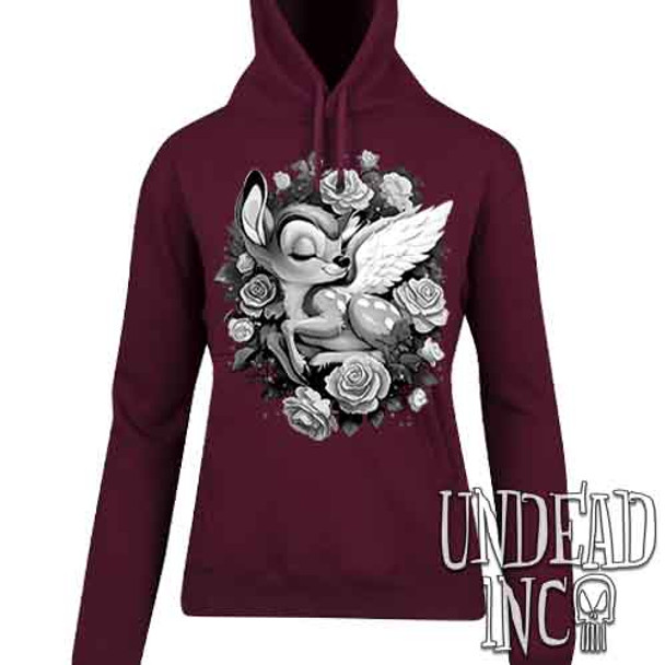 Bambi Cherub Black & Grey - Ladies / Juniors MAROON Fleece Hoodie