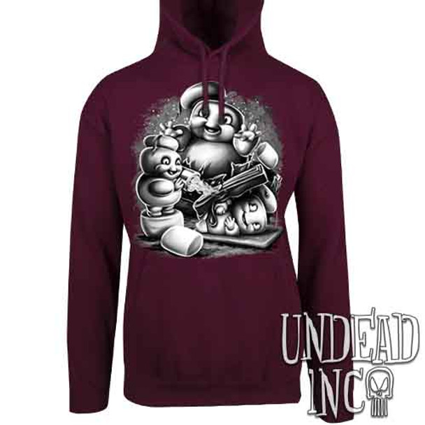 Mini Puft Madness Black & Grey - Mens / Unisex MAROON Fleece Hoodie