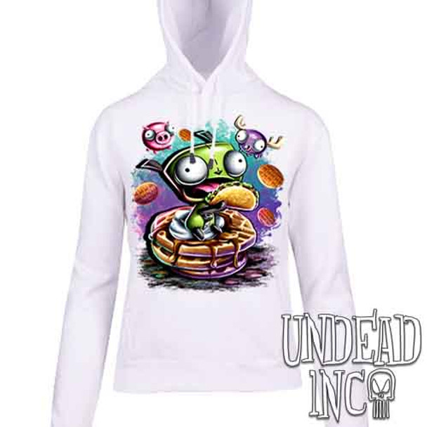 Invader Zim Gir Waffles - Ladies / Juniors WHITE Fleece Hoodie