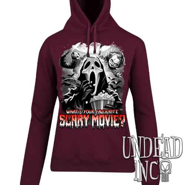 What's your favourite scary movie? Black & Grey - Ladies / Juniors MAROON Fleece Hoodie