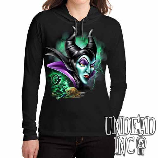 Villains Maleficent Spinning Wheel Black & Grey - Mens Long Sleeve Hooded Shirt