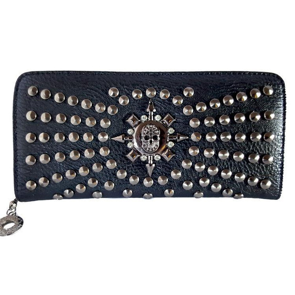 Gothic Skull Diamond Spikes Long Line Wallet Purse