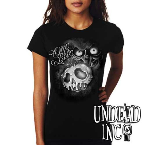 Villains One Bite Poison Apple  - Ladies T Shirt BLACK GREY