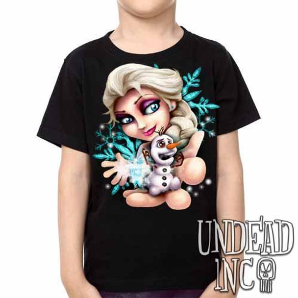 Frozen Olaf & Elsa Wona Build A Snowman? - Kids Unisex Girls and Boys T shirt Clothing