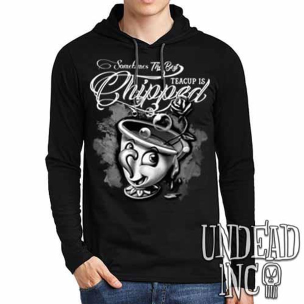 Beauty and the Beast Chip Teacup - Mens Long Sleeve Hooded Shirt Black & Grey