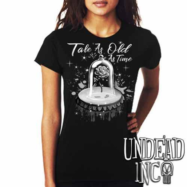 Tale As Old As Time Enchanted Rose - Ladies T Shirt Black & Grey