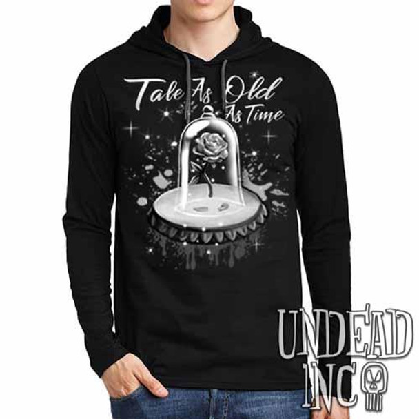 Tale As Old As Time Enchanted Rose - Mens Long Sleeve Hooded Shirt Black & Grey