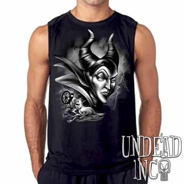 Villains Maleficent Spinning Wheel Black & Grey Mens Sleeveless Shirt