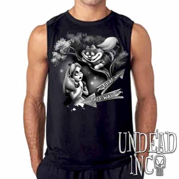 Alice In Wonderland Cheshire Cat THAT WAY Black & Grey Mens Sleeveless Shirt