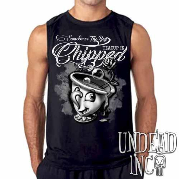 Beauty and the Beast Chip Teacup Black & Grey Mens Sleeveless Shirt