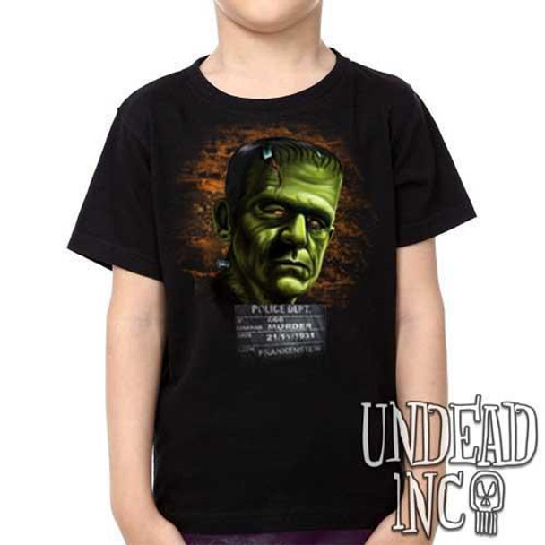 Universal Monsters Frankenstein Mugshot - Kids Unisex Girls and Boys T shirt Clothing