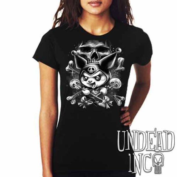 Kuromi Skull Pop Crossbones Black & Grey - Ladies T Shirt