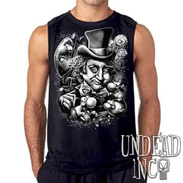 Willy Wonka & The NERDS Factory - Black & Grey Mens Sleeveless Shirt