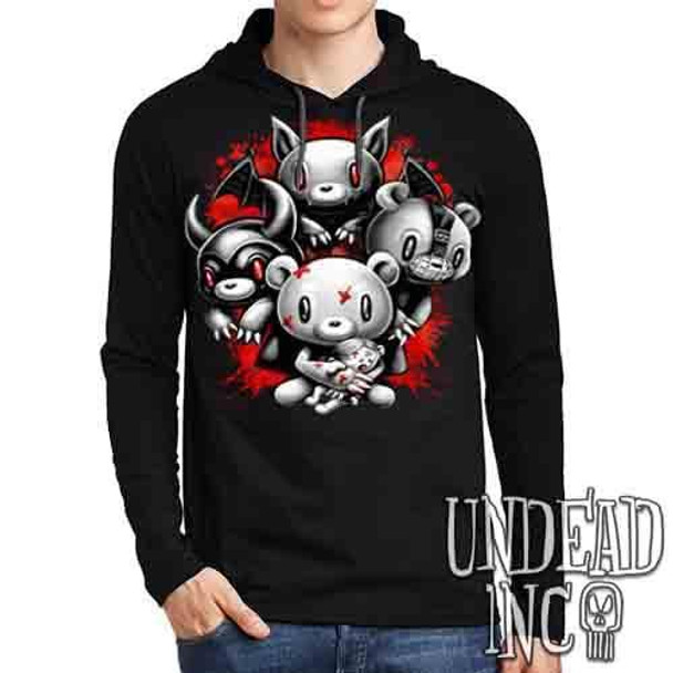 Gloomy Bear Black & Grey - Mens Long Sleeve Hooded Shirt