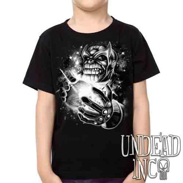 Thanos Destroyer Of Worlds Black & Grey - Kids Unisex Girls and Boys T shirt Clothing