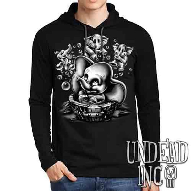 Dumbo Bubble Bath Parade Black & Grey - Mens Long Sleeve Hooded Shirt