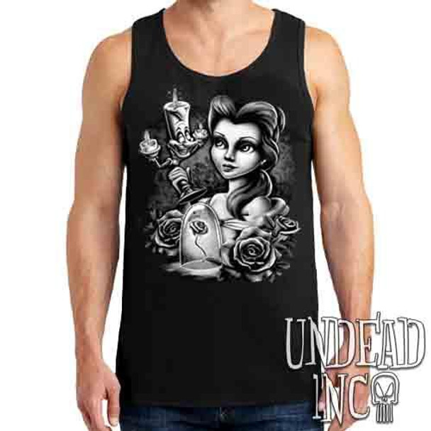 Beauty & the Beast - Belle & Lumiere Black & Grey - Mens Tank Singlet