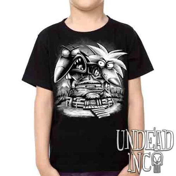 Angry Beavers Black & Grey -  Kids Unisex Girls and Boys T shirt