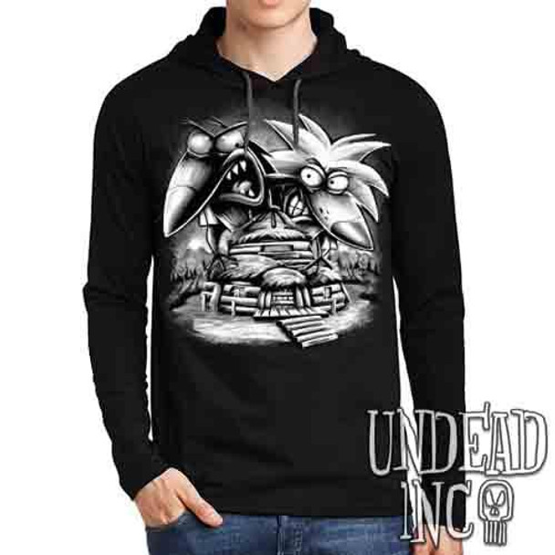 Angry Beavers Black & Grey - Mens Long Sleeve Hooded Shirt