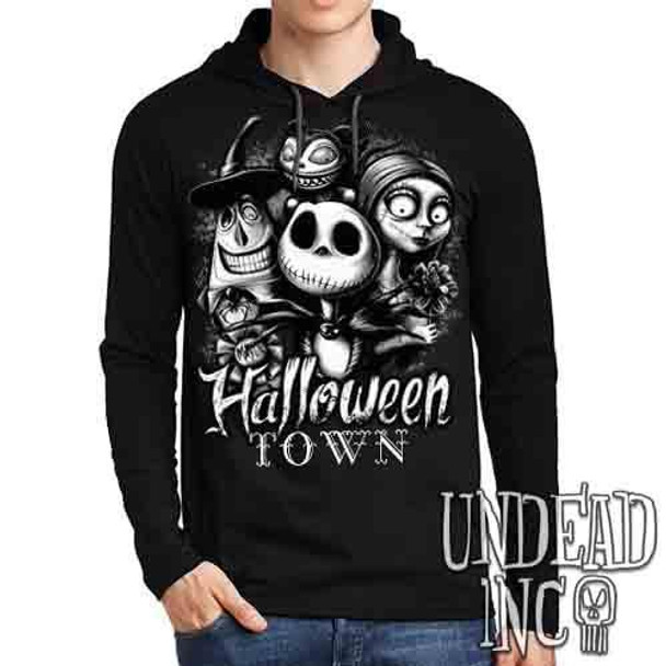 Halloween Town Black & Grey - Mens Long Sleeve Hooded Shirt