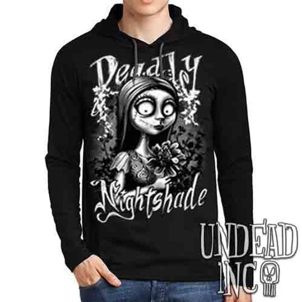 Sally Deadly Nightshade Black & Grey - Mens Long Sleeve Hooded Shirt