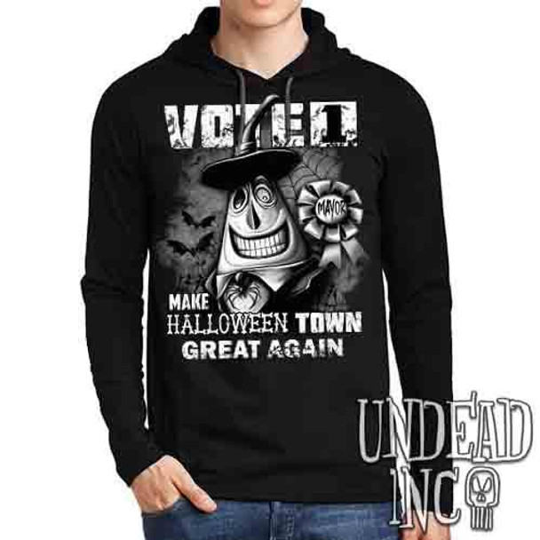 Mayor VOTE 1 Halloween Town Black & Grey - Mens Long Sleeve Hooded Shirt