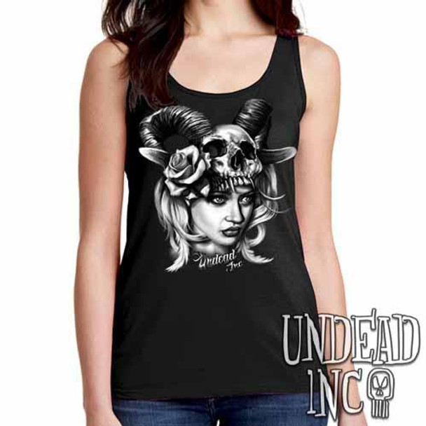 Black Grey Tattoo Art Head Hunter - Ladies Singlet Tank