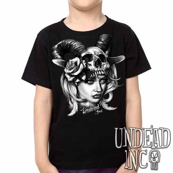 Black Grey Tattoo Art Head Hunter -  Kids Unisex Girls and Boys T shirt Clothing