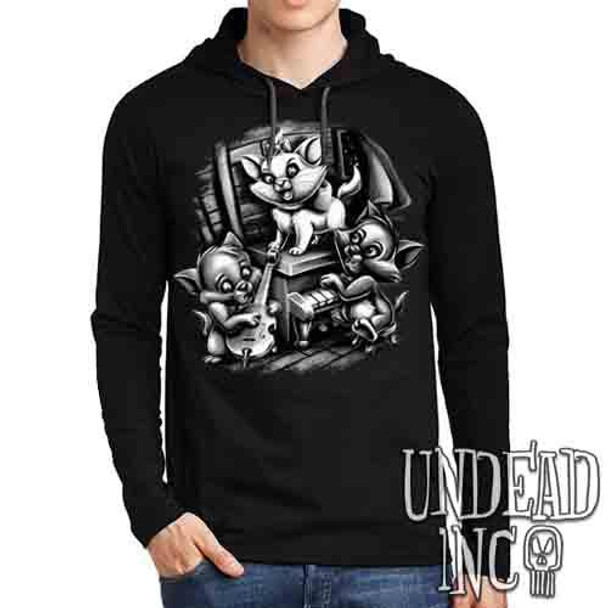 Aristocats Jazz Black & Grey - Mens Long Sleeve Hooded Shirt