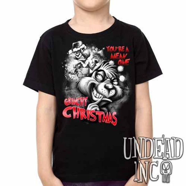 "You're a mean one" Grinch Christmas -  Kids Unisex T shirt Black Grey