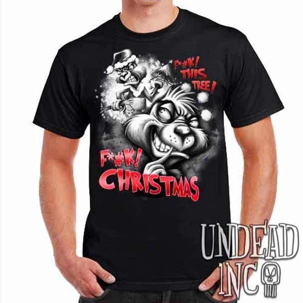 "F*#K Christmas" Grinch - Mens T Shirt Black Grey