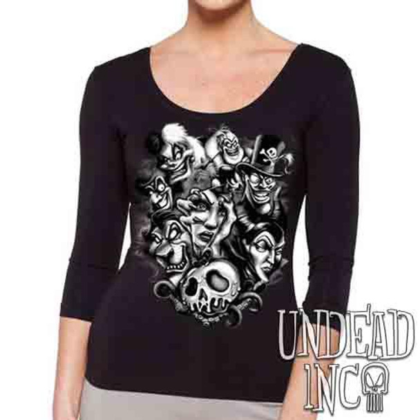 Disney Villains Born To Be Bad Black & Grey - Ladies 3/4 Long Sleeve Tee