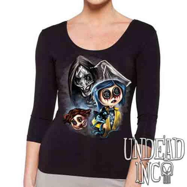 Coraline Button Eyes - Ladies 3/4 Long Sleeve Tee