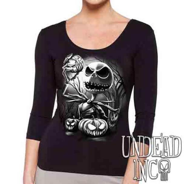 Nightmare Before Christmas Pumpkin King Jack Black & Grey - Ladies 3/4 Long Sleeve Tee